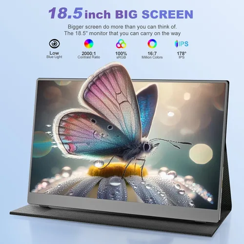 Vista 2 de Monitor portátil de 18,5 pulgadas, FHD USB-C HDMI 1080P 100% sRGB