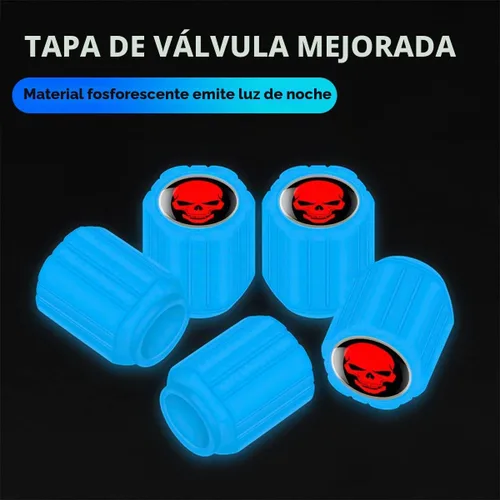 Vista 3 de 12 tapones fluorescentes para válvulas de neumáticos, resistentes a la corrosión, para automóvil, con forma de calavera iluminada luminosa que