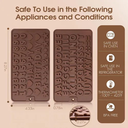 Vista 2 de Moldes de silicona para letras y números de chocolate con símbolos de decoración de pasteles de feliz cumpleaños, 2