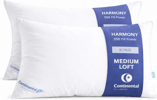Vista 19 de Continental Bedding Harmony White Goose Down Pillow 550 Fill Power Medium Loft 100% algodón 300 hilos Shell tamaño estándar 1 paquete fabricado