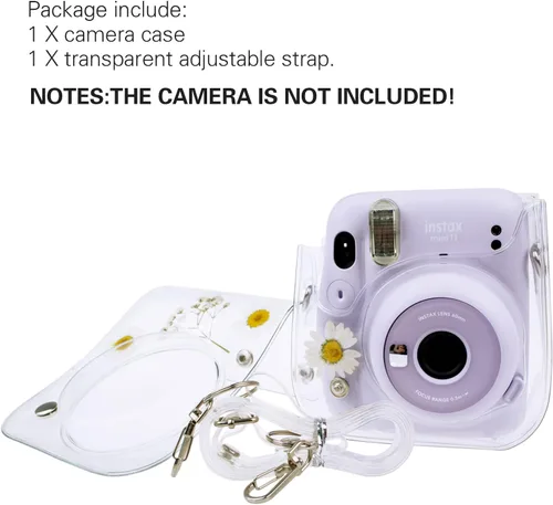 Vista 5 de Mini11 - Funda transparente para Instax Mini 11/9/8/8+/40 Cámara instantánea con flores secas de PVC con correa ajustable