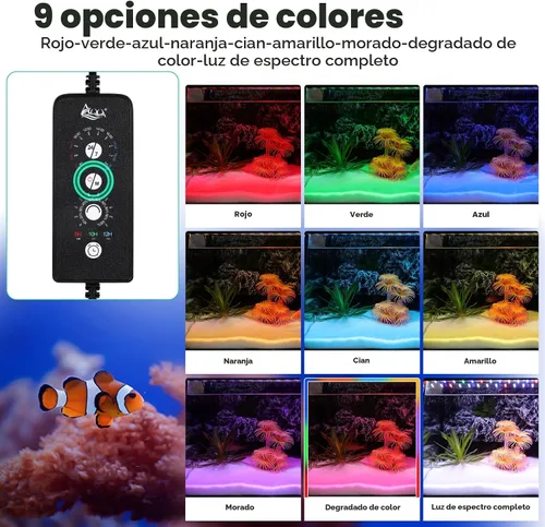 Vista 3 de AQQA - Luz LED para acuario, 24/7 y modo DIY de espectro completo para pecera Adjustable Timer/Brightness, Extendable Bracket Aquarium Plant