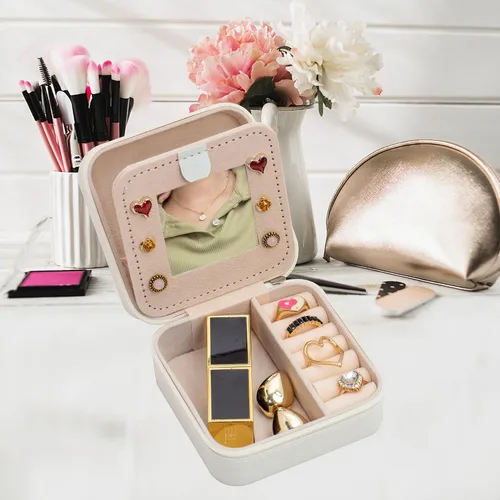 Vista 4 de Organizador de joyas pequeño para mujeres y niñas, joyería de viaje con inicial, collar de letra dorada, regalo de cumpleaños, boda, viaje
