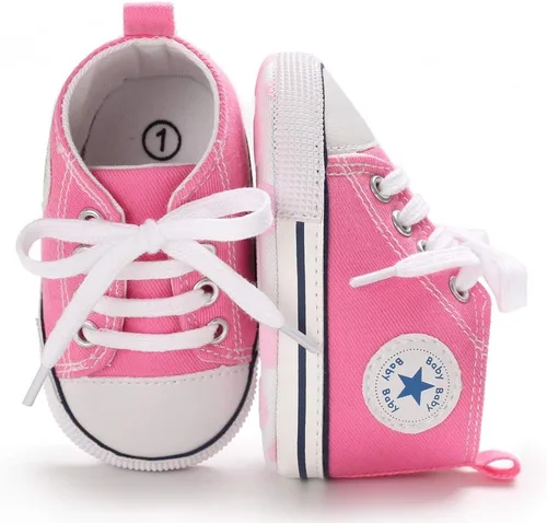 Vista 5 de KIDSUN - Zapatos deportivos unisex de caña alta para bebés, mezclilla de lona, suela antideslizante, suaves, para los primeros pasos