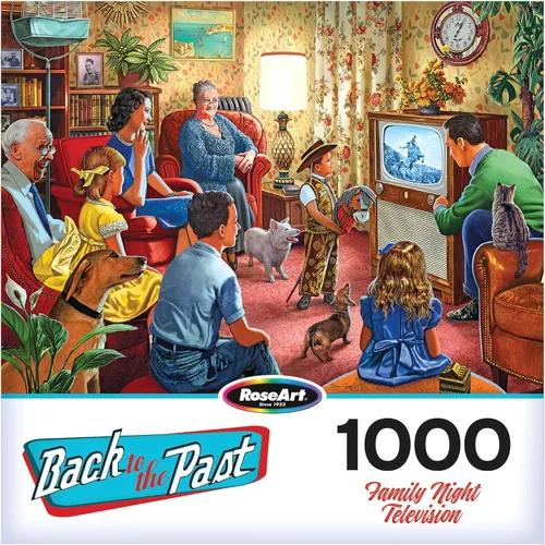 Vista 4 de RoseArt - Regreso al pasado - Televisión nocturna familiar - Rompecabezas de 1000 piezas para adultos