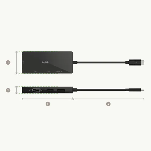Vista 5 de Belkin Adpt, Usbc-hdmi, Vga, Dvi, Dsplypt, negro