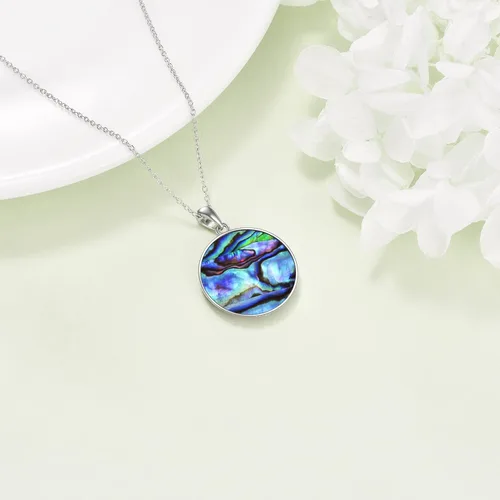Vista 4 de ONEFINITY Collar de plata de ley 925 con diseño de árbol de la vida con colgante de nudo celta de concha de abulón para mujer