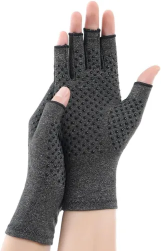 Vista 7 de Guantes de compresión elásticos sin dedos para aliviar el dolor de manos con pantalla táctil, guantes de compresión de medio dedo, guantes