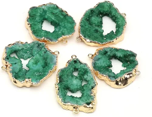 Vista 14 de LE SKY Conectores de piedra natural coloridos irregulares druzy geoda ágata borde dorado encanto de enlace de piedra para hacer joyas collar