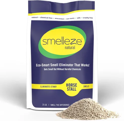Vista 9 de SMELLEZE Refrescante natural para puestos de caballo y eliminador de olores: gránulos de 2 libras. Elimina el olor de la orina y las heces. Mantiene