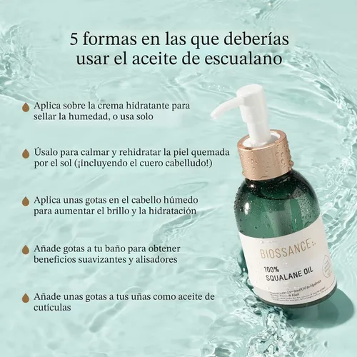 Vista 2 de BIOSSANCE Aceite de escualano 100% – Aceite facial y corporal sostenible y vegano – Hidratante hidratante de rápida absorción – Ideal para piel