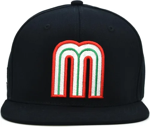 Vista 13 de Gorra acrílica de béisbol de México con diseño de bandera 3D M Flat Bill México Todo negro
