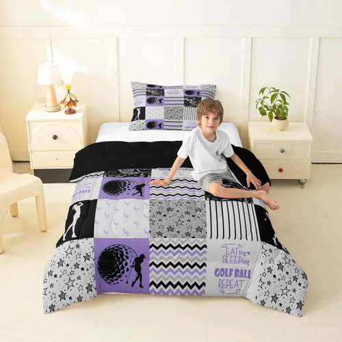 Vista 73 de Erosebridal Softball Comforter Set Patchwork Buffalo Plaid Twin Bedding Sets for Girls Kids Teens Child Galaxy Stars Ball Game Baseball Comforter