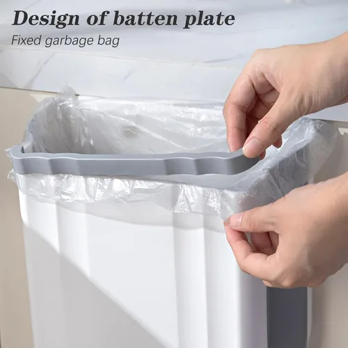 Vista 5 de Cubo de Basura Plegable Montado en la Pared para Gabinete de Cocina - Contenedor de Residuos Pequeño Colgante de 2.4 Galones, Cubo de Basura
