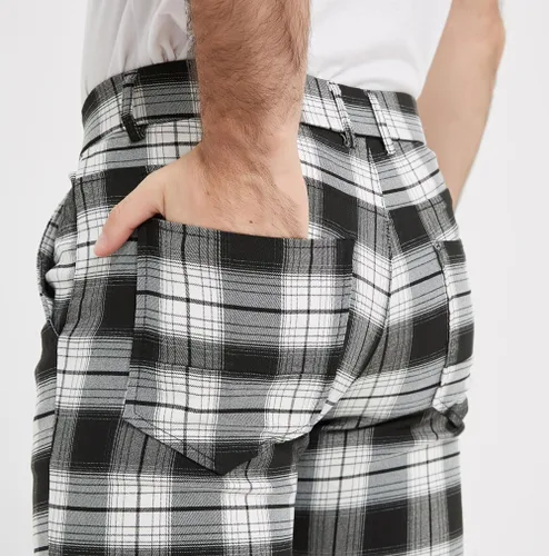 Vista 6 de Plaid&Plain Pantalones a cuadros para hombre, pantalones de vestir ajustados para hombre, pantalones chinos ajustados para hombre