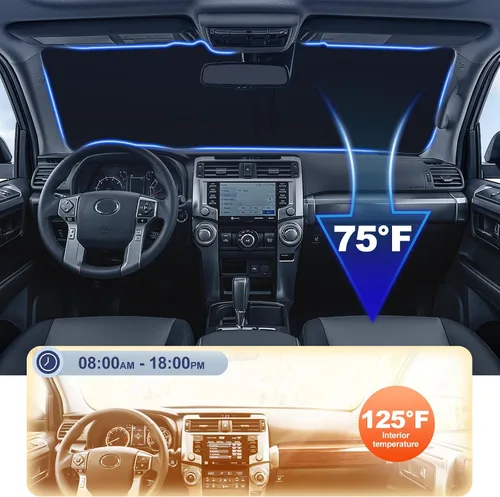 Vista 4 de Parasol a medida para parabrisas compatible con Toyota 4Runner 2010-2022 2023 2024, accesorios, bloquea los rayos UV, protector de visera de sol