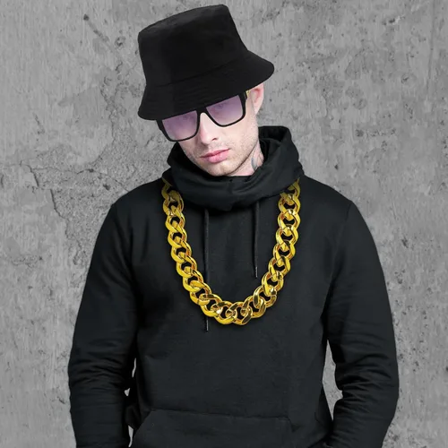 Vista 2 de ONUPGO Hip Hop Costume Jewelry Kit, 80s 90s Outfit for Men Women, Rapper Accessories with Fake Gold Chain Necklace,Sunglasses