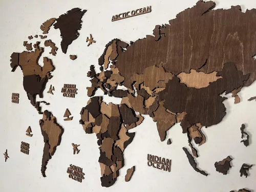 Vista 4 de World Map, Wood Map, Wall Art Decor, Wooden World Map, 3D World Map, Large Map, DarK Brown Wood Map, 3D Wood World Map, Housewarming Gift