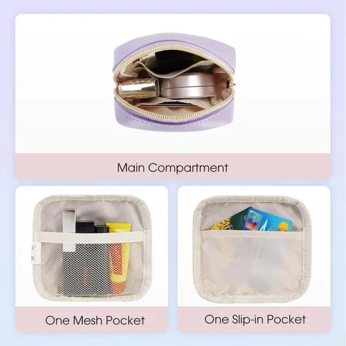 Vista 2 de Wandering Nature Pequeña bolsa de maquillaje para bolso, bolsa de cosméticos con cremallera para mujer, bolsa de viaje de cuero vegano ecológico