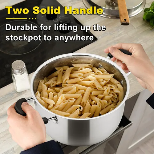 Vista 5 de E-far Olla de 3 cuartos de galón, olla de sopa de metal de acero inoxidable con tapa de vidrio para cocinar, saludable y libre de óxido, resistente