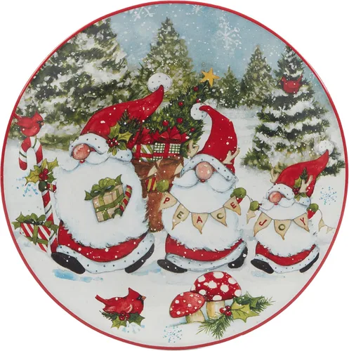 Vista 4 de Certified International Platos de ensalada y postre de gnomos navideños de 9 pulgadas, diseños surtidos, multicolor, mediano, juego de 4