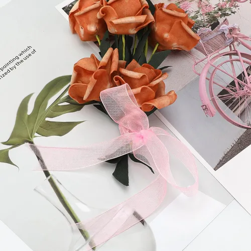 Vista 5 de Joycraft - Cinta de organza transparente rosa de 3/4 pulgadas, cinta de gasa de 50 yardas, cinta de tul para ramo de flores, cintas de envoltura