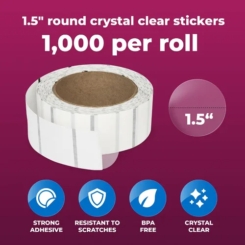 Vista 6 de NextDayLabels Calcomanías circulares transparentes – 1,000 etiquetas redondas de sellado de 1.5 pulgadas en rollo – Calcomanías transparentes