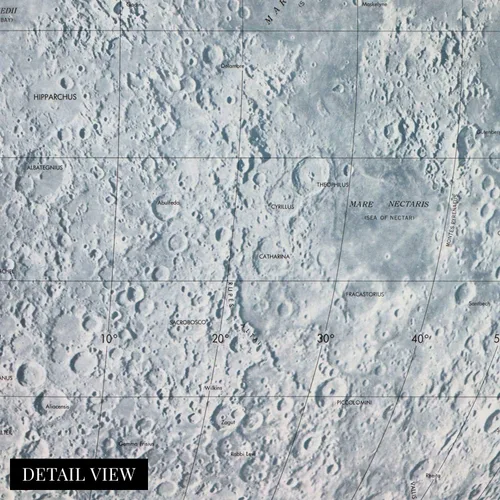 Vista 2 de HISTORIX Póster vintage de mapa lunar de 1966, mapa lunar de 16 x 16 pulgadas, póster lunar con tabla de datos, impresión del mapa de pared lunar