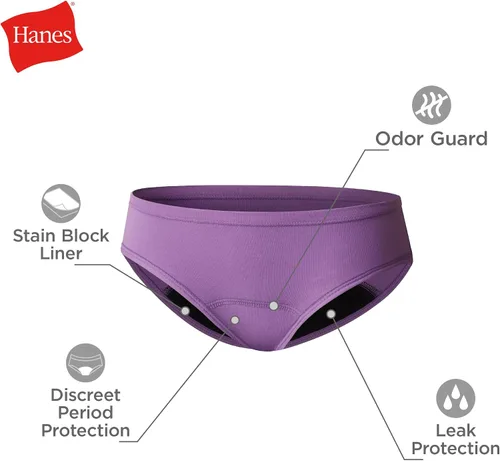 Vista 3 de Hanes Comfort, Period. - Ropa interior para el período, estilo bóxer y estilo hípster para niñas, protección moderada, paquete múltiple