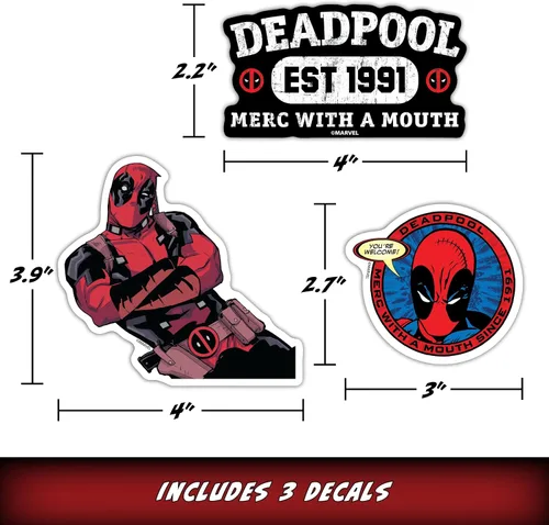Vista 3 de Marvel Deadpool Calcomanías de vinilo – Juego de 3 calcomanías de vinilo Deadpool para automóvil, ventana, camión, parachoques, laptop, vaso, 1991
