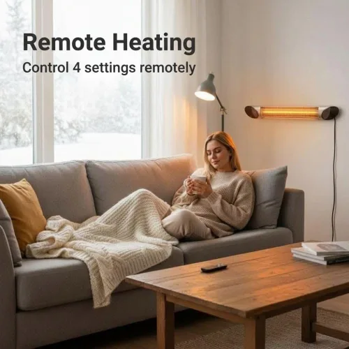 Vista 12 de Veito Blade S - Calentador infrarrojo de carbono con mando a distancia, 2500 W, color plateado IP55 weatherproof 2500W carbon infrared heater with