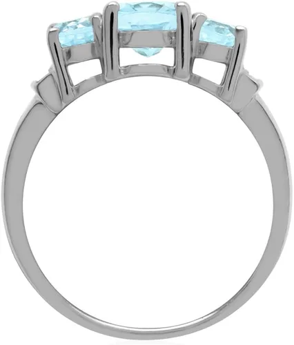 Vista 3 de Silvershake Anillo de plata de ley 925 chapada en oro blanco con piedra natal de forma ovalada auténtica de 3 piedras