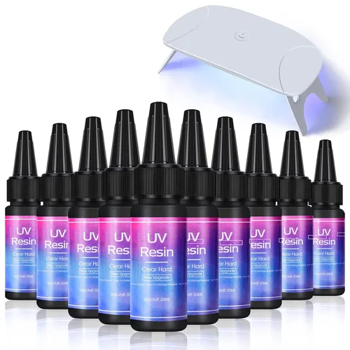 Vista 7 de Resina UV – Resina de curado UV, 10 x 1.0 fl oz, transparente y transparente, de curado rápido, kit para hacer joyas de bricolaje 10*1.0 fl oz