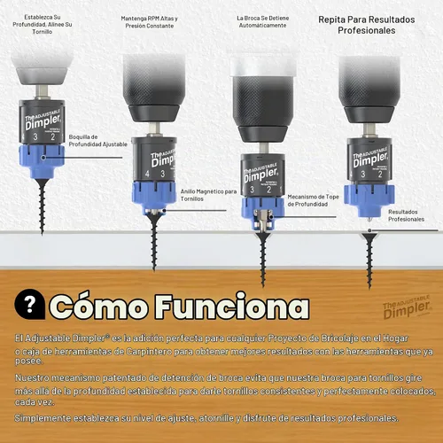 Vista 7 de Ajustable DIMPLER® - Broca para paneles de yeso y accesorio para pistola de tornillos, convierte el taladro en una pistola de tornillos para paneles