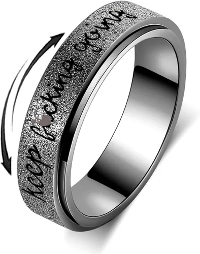 Vista 17 de Fidget Ring Women for Anxiety Rings:Personalized Inspirational Mantra Stainless Steel Silver Black Rainbow Rose Gold Spinning Ring for Men Women