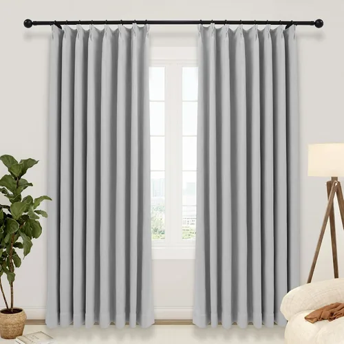 Vista 13 de LUSTROWIN Cortinas plisadas francesas de lino sintético con textura personalizada para dormitorio, cortinas opacas, cortinas de ventana para sala