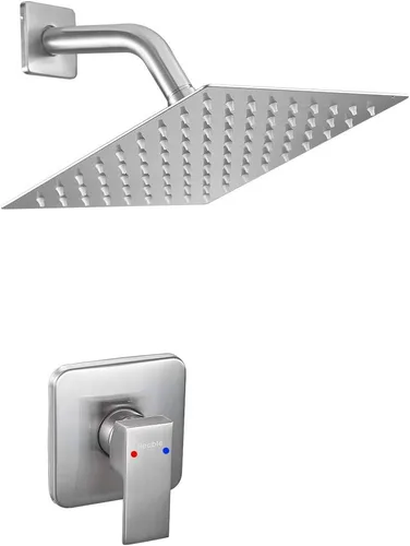 Vista 14 de Juego de llave de regadera dorada cepillada, sistema de regadera de lluvia para baño con cabezal de regadera de lluvia de acero inoxidable, kit