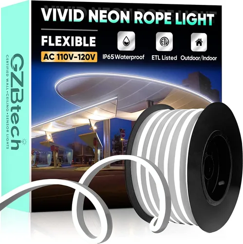Vista 8 de GZBtech Tira de luces LED flexibles de neón de 16.4 pies, tira de luz impermeable CA de 110-120 V, 120 LEDs/M, iluminación de neón conectable