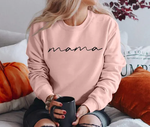 Vista 2 de Sudadera de cuello redondo para mujer, con estampado de letras, manga larga, holgada, a la moda