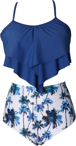 Vista 6 de Couple Matching Swimsuits Bikini High Waisted Set Swim Trunks Bathing Suits for Women Men