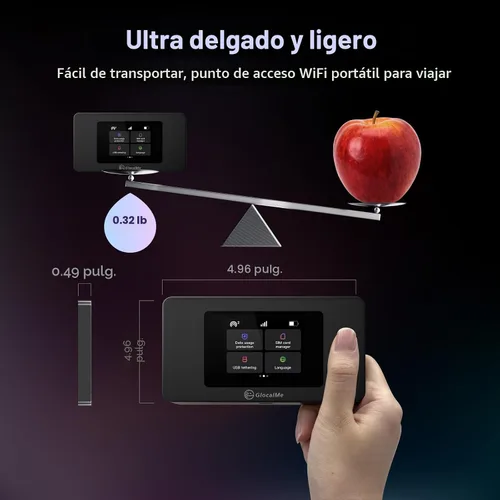 Vista 8 de GlocalMe DuoTurbo 4G LTE Hotspot WiFi portátil para viajes en más de 200 países, dispositivo de punto de acceso móvil con datos globales de 1.1GB