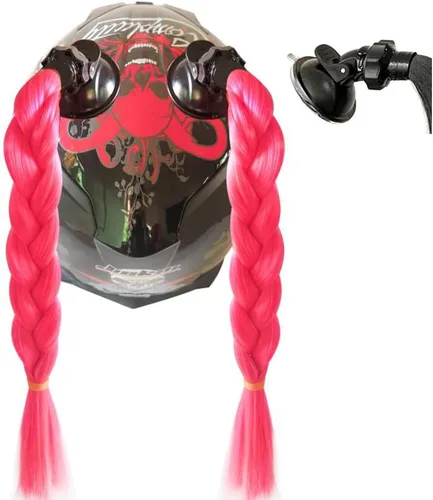 Vista 6 de Casco de pelo con ventosa para motocicleta, 14 pulgadas, 2 piezas, rojo (casco no incluido)