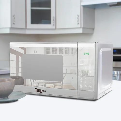 Vista 2 de Total Chef Horno microondas de 0.9 pies cúbicos - Microondas compacto de encimera, pequeño electrodoméstico de cocina de acero inoxidable con toque