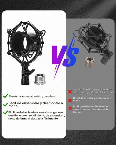 Vista 5 de Soporte universal de montaje de choque para micrófono, clip de micrófono para diámetro de 1,85 – 2,08 pulgadas, montaje de choque antivibración
