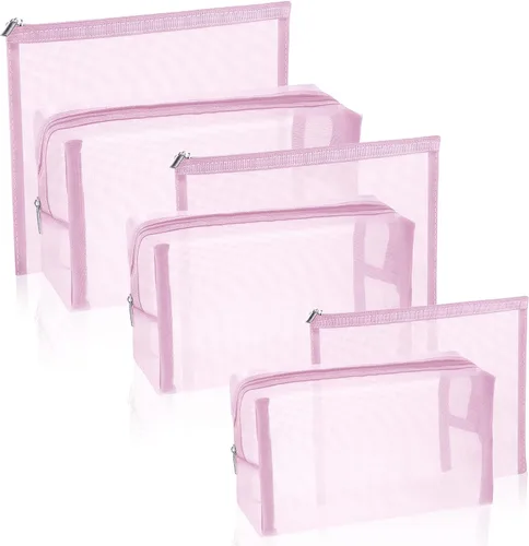 Vista 13 de 6 bolsas de maquillaje de malla, bolsa de cosméticos de malla, portátil, organizador de viaje, bolsa con cremallera, bolsas de maquillaje