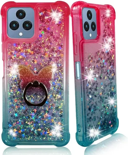 Vista 6 de Zase Funda transparente para teléfono T-Mobile Metro REVVL 6X 5G / REVVL 6 con purpurina líquida brillante linda mariposa flotante 3D a prueba