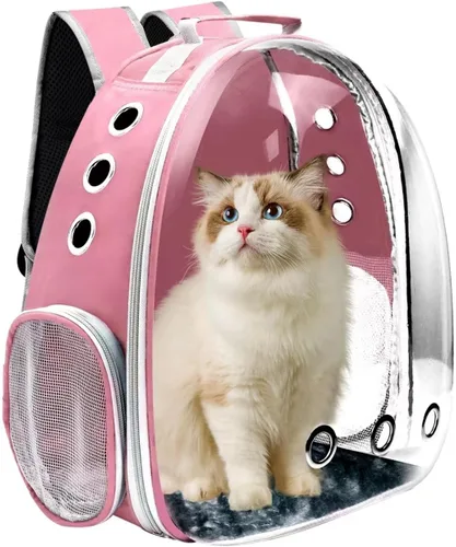 Vista 9 de Mochila transportadora para gatos, transportador de mascotas con diseño ventilado para transportar cachorros y gatos, mochila transportadora de Negro