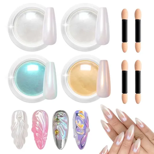 Vista 20 de Kit de polvo de uñas cromado y gel de uñas 3D BISHENGYF: 0.53 oz No Wipe 3D Sculpting Gel Aurora White Pearl Silver Gold Chrome Nail Powder