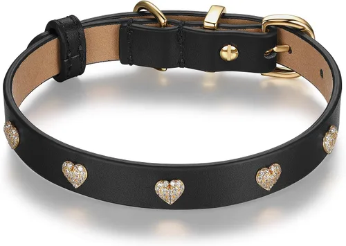 Vista 10 de SCAMPER & CO Collar de perro chapado en oro amarillo de 18 quilates con hebilla chapada en oro amarillo de 18 quilates, collar de perro con corazón