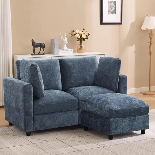 Vista 15 de 63" sofá seccional modular de Loveseat con otomana movible para sala de Beige